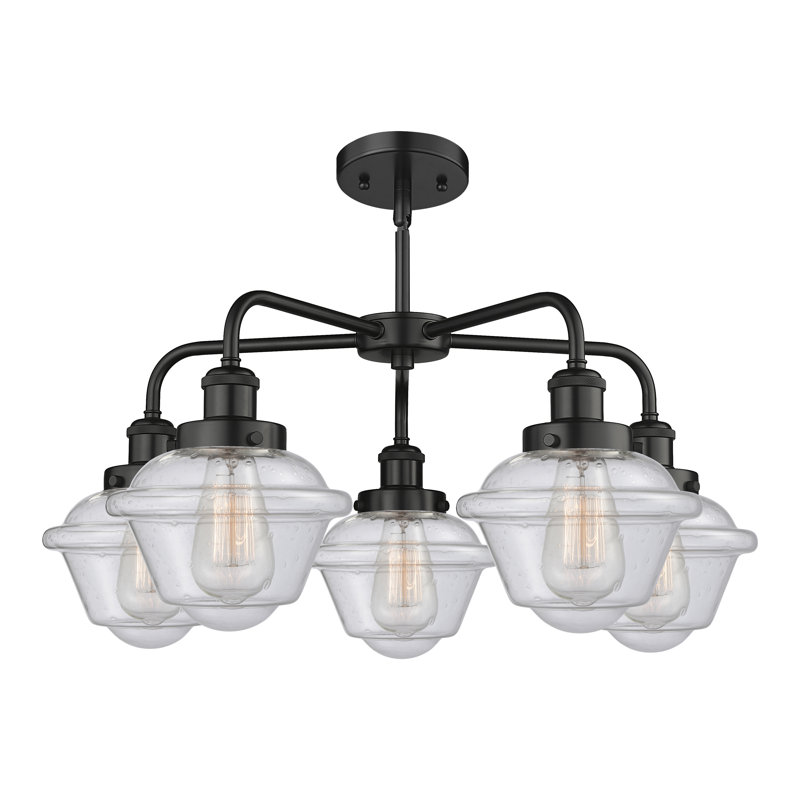 Lustre bol à 5 lumières en verre à intensité variable Grourke, Bullé, Noir mat