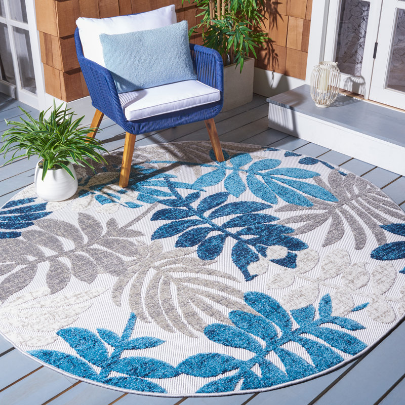 Langford Machine Woven Floral Indoor / Outdoor Area Rug , Round 6'7"