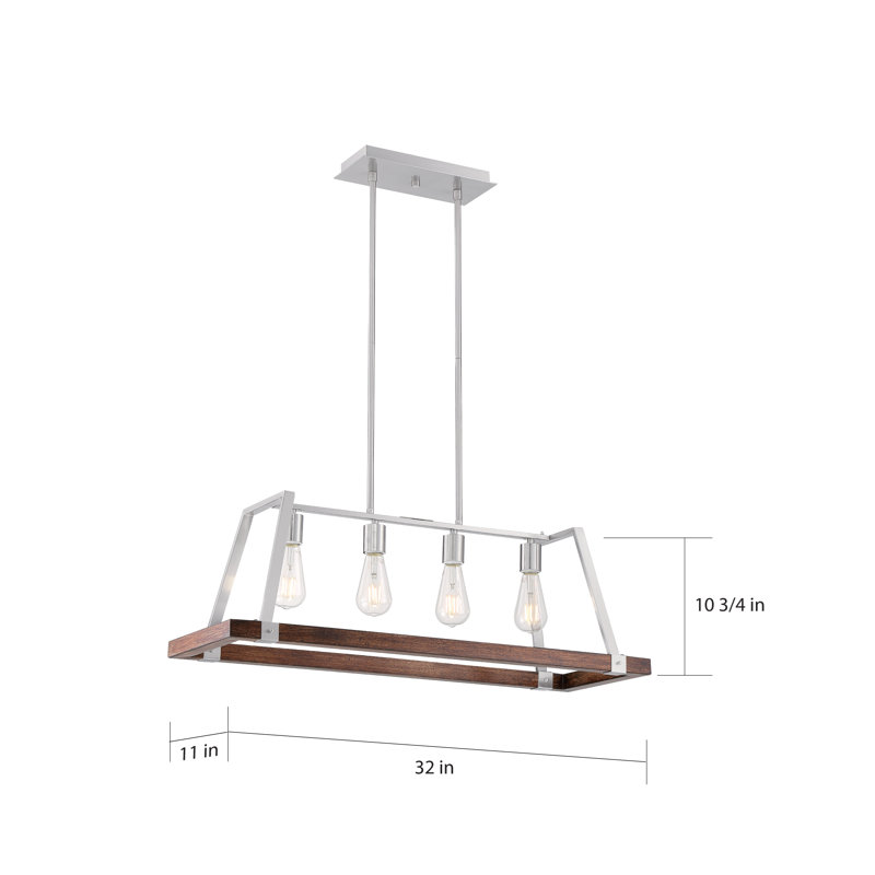 Bouck 4 - Light Kitchen Island Pendant, Brushed Nickel/Nutmeg Wood