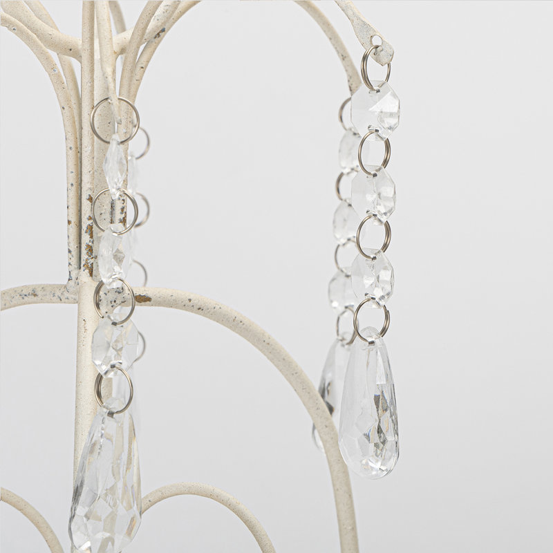 Elegant Vintage Three-Arm Candle Holder, France Style White Candle Holder With Crystal Decor, Tabletop Candelabra