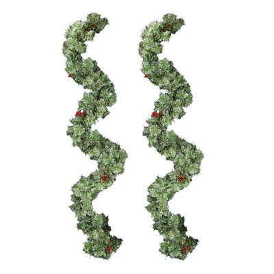 2 Pack 9FT Pre-Lit  Christmas Garland 440 Tips And Red Berries