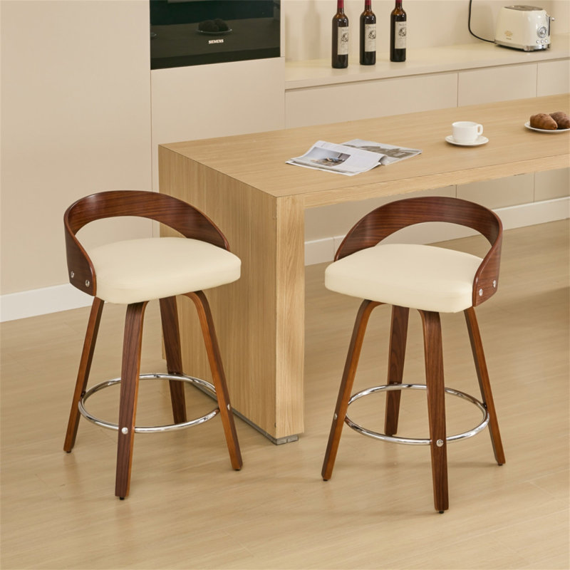 Tabourets de bar rembourrés en similicuir Riggan, Beige