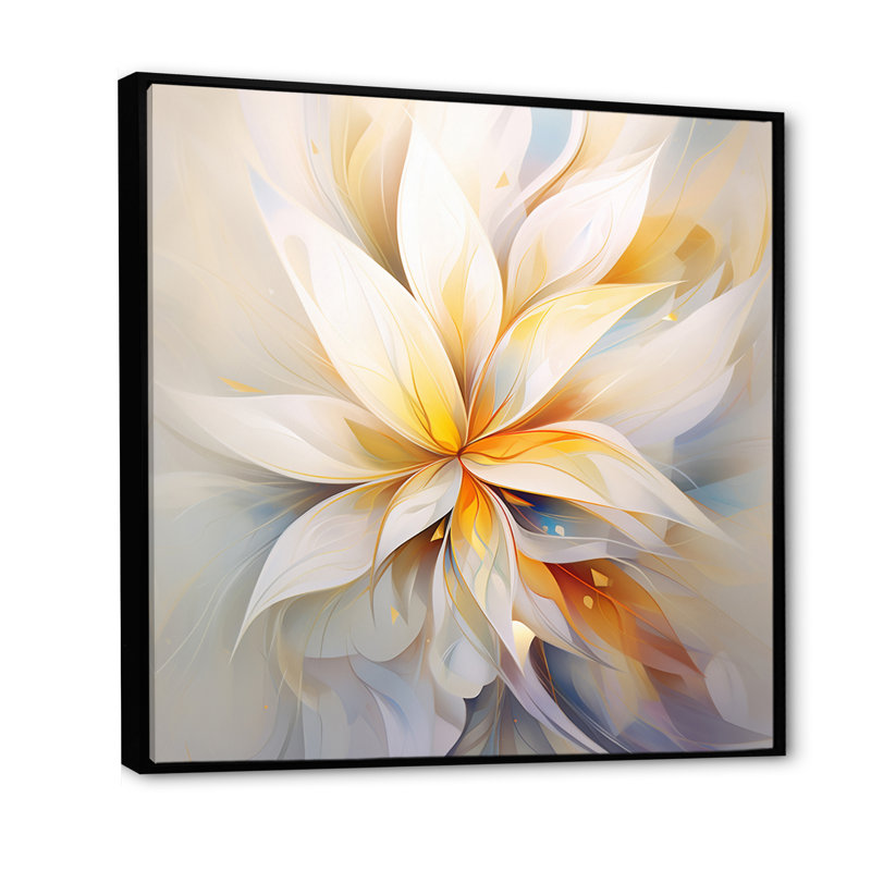 «Dreamy White Digital Spring Flowers I», reproduction sur toile, Cadre flottant noir, H 16 po x l 16 po x P 1 po
