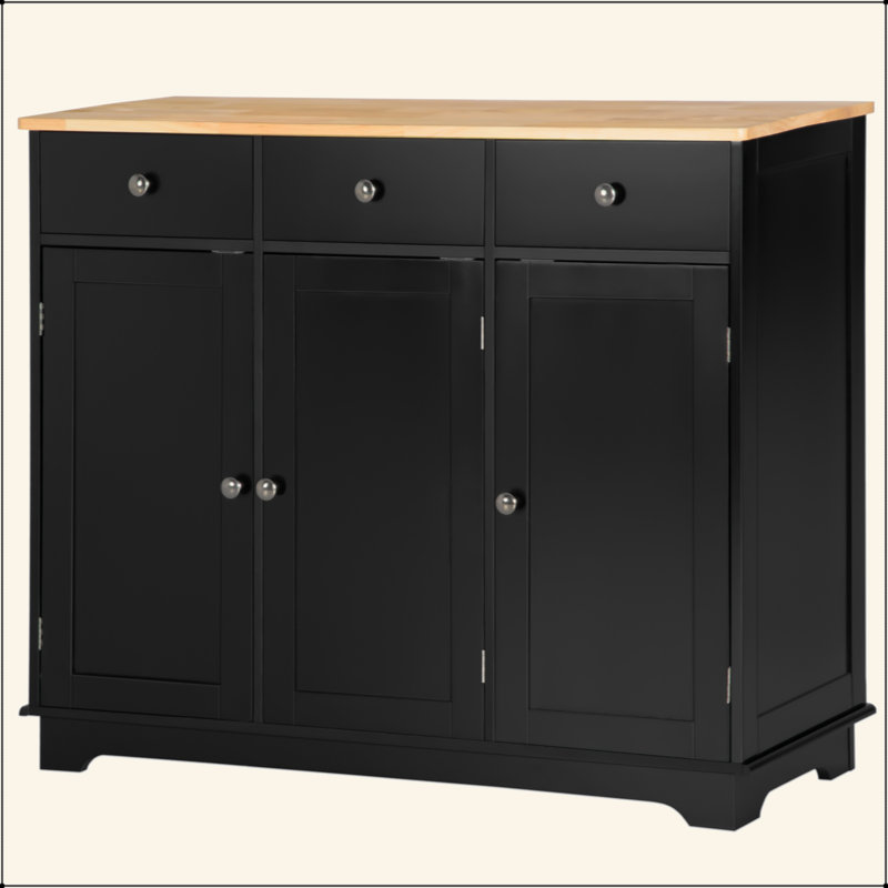 Buffet avec comptoir en bois massif, armoire de rangement de cuisine moderne, armoire à café avec 3 tiroirs, portes et tablette réglable