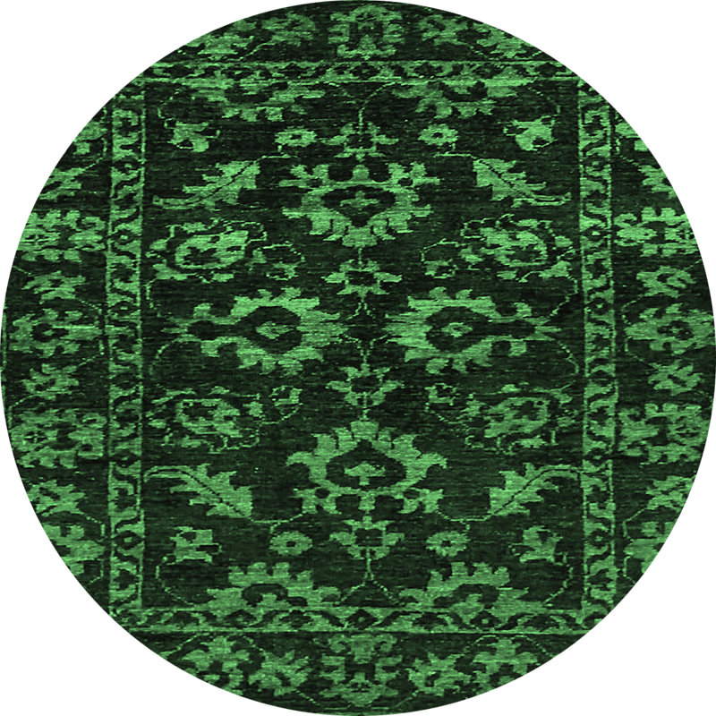 Tapis oriental en laine / polyester tissé à la machine en vert / noir, Rond 6 pi