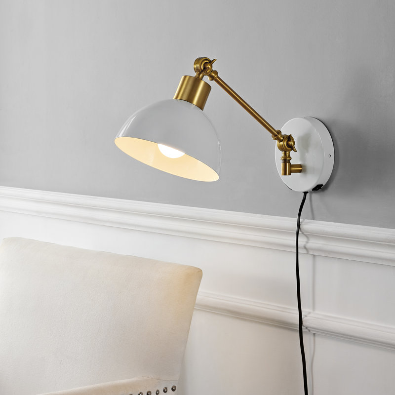Cimarron Iron Plug-in Swing Arm Sconce with USB Charging Port, White