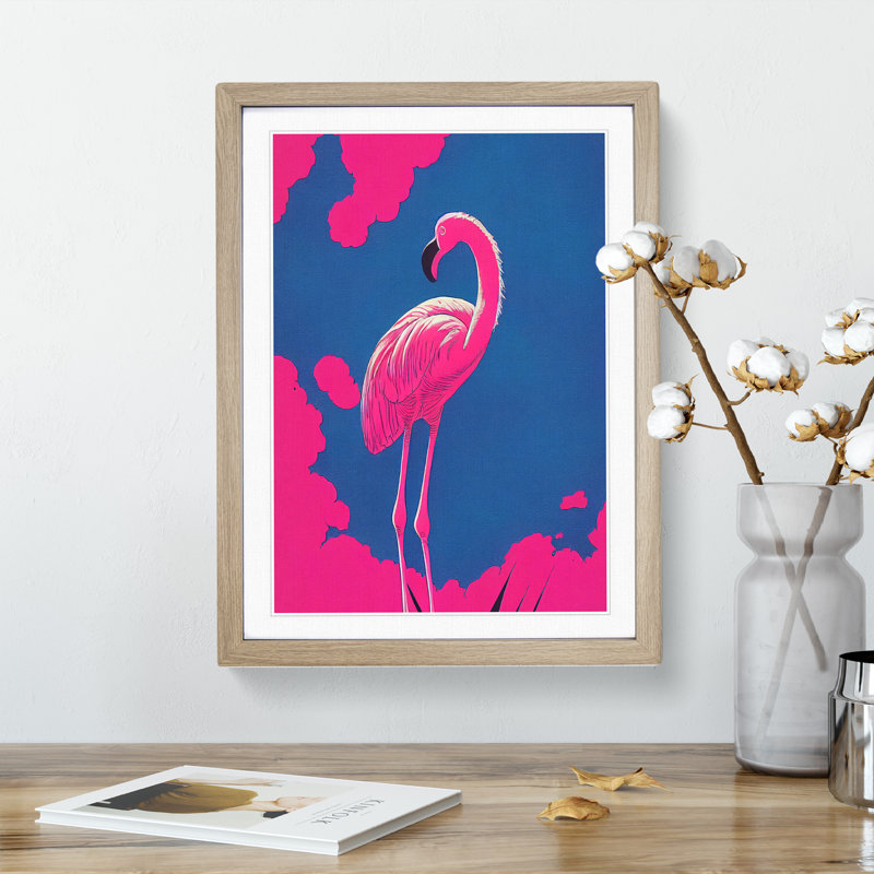 Resting Flamingo - Framed Print, 46cm H x 34cm W x 2cm D, Oak