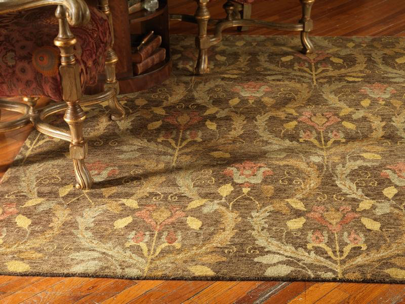 Wool Damask Area Rug in Brown, Rectangle 12' x 15'