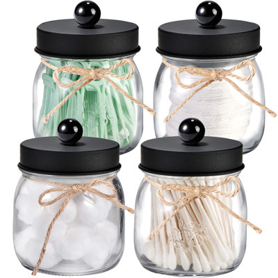 4 Pack Apothecary Jars With Lids, Bathroom Organizers And Storage, Cotton Swab Holders Set, Bathroom Decor