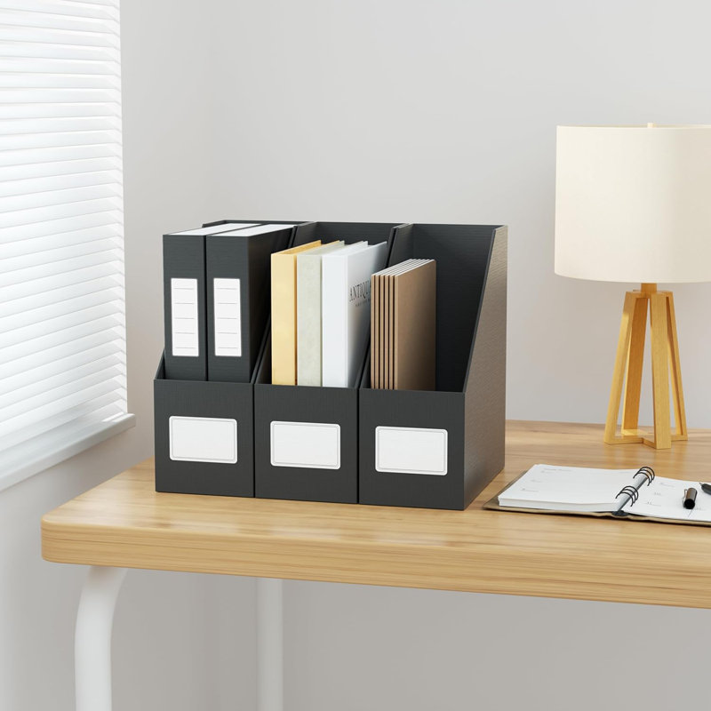 Black Magazine File Holders, 3 Packs Sturdy Cardboard File Rack, Office Organization Desktop Storage File Box Binder For Shelves And Desk, Folder Holder For Office Or Classroom