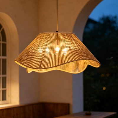 3-Light Rattan Chandelier with Woven Design