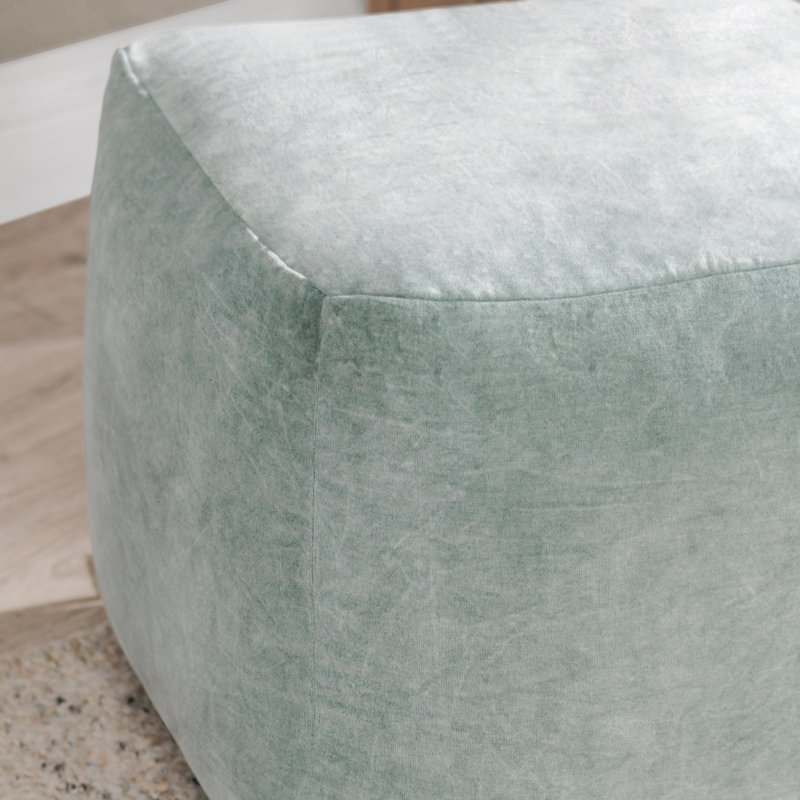 Heirloom Velvet Upholstered Floor Cushion Pouf, Bay Green