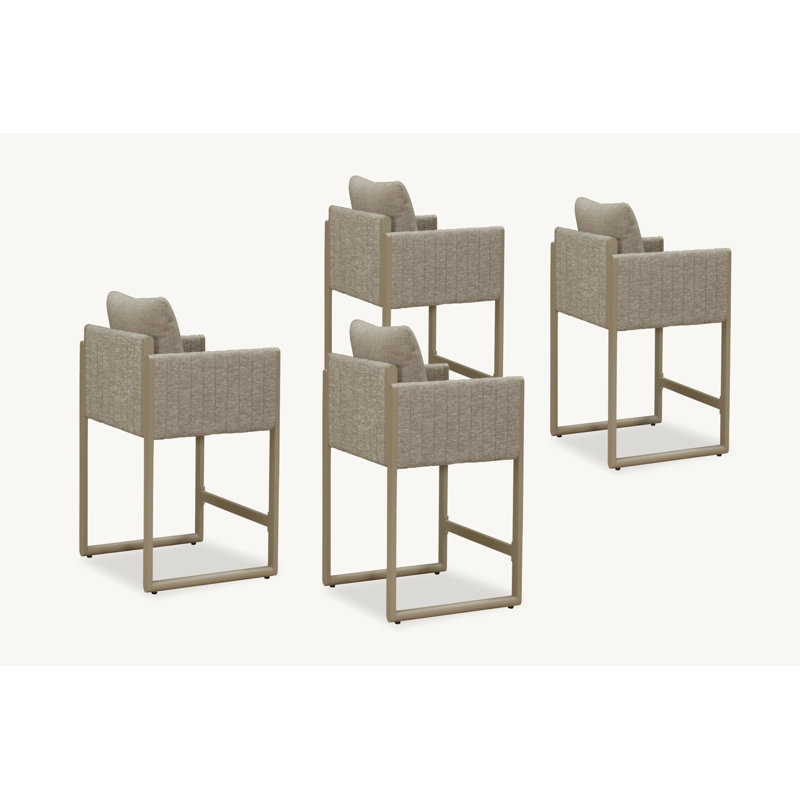 Tabourets de bar à dossier en oléfine pour terrasse Patio Simplicity, Champagne