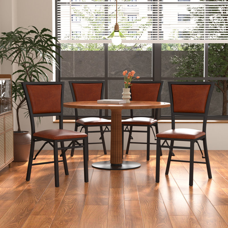 Ailse Upholstered Folding Dining Room Chairs Set Of 4, Faux Leather Parsons Dining Chairs, Kitchen Armless Side Chairs With Padded Seats