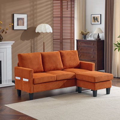68.5 In. W Square Arm Corduroy L-Shaped 3-Seat Sofa With Storage Ottoman