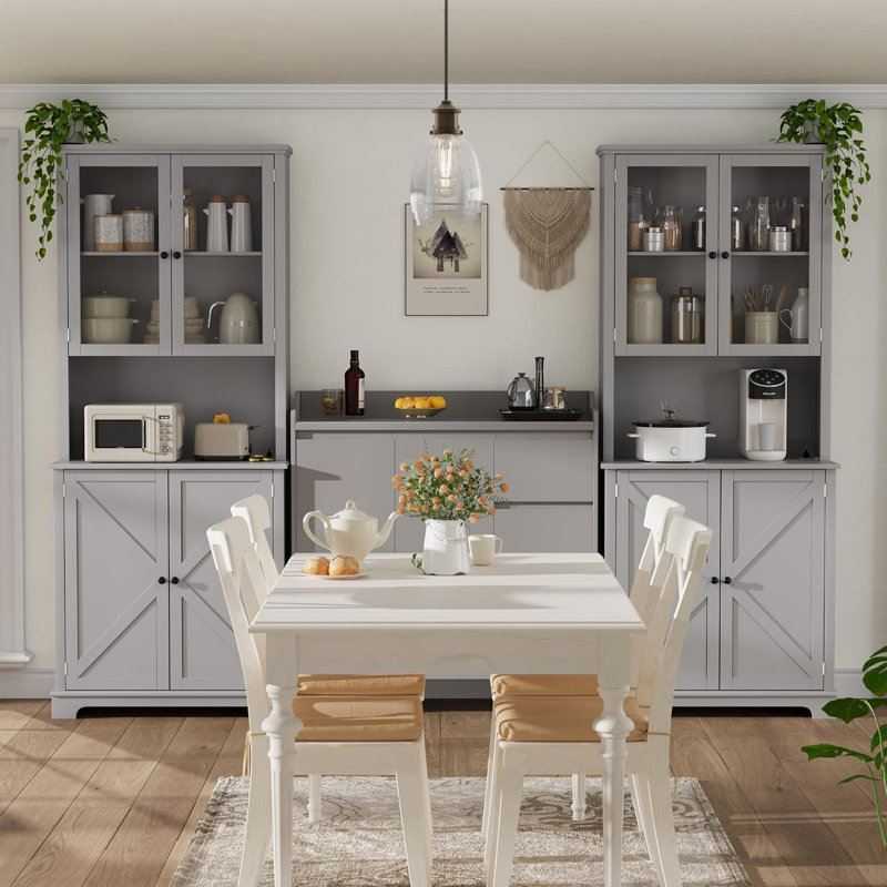 Buffet de cuisine de 183 cm (72 po) avec portes vitrées, éclairage DEL et station de recharge.
