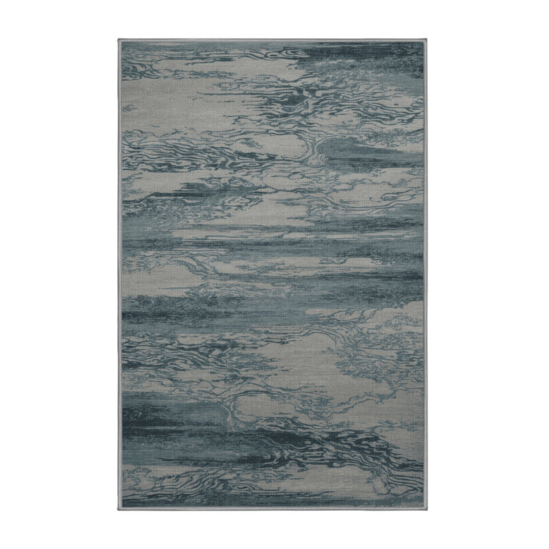 Machine Washable Abstract Gray Area Rug, Rectangle 6' x 9'