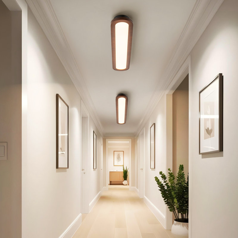 1-Light Modern Farmhouse 32W LED Linear Wood Flush Mount Ceiling Light