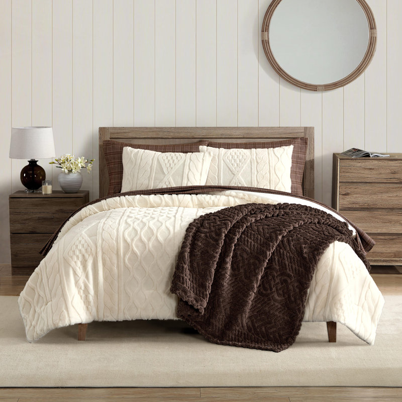 Nautica Willow Cable Knit Beige Reversible Comforter Set, Twin