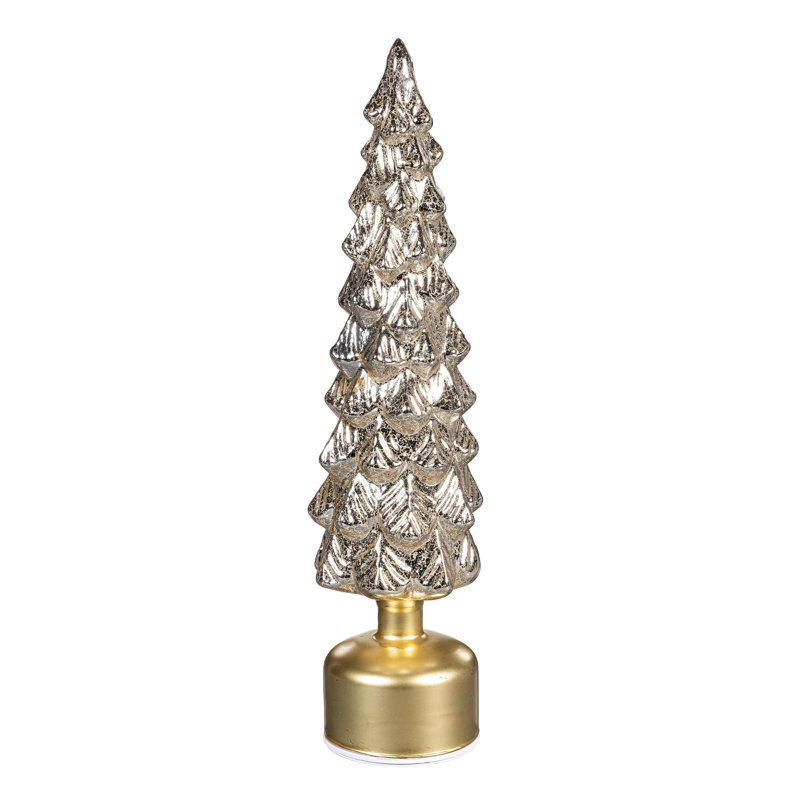 Décoration de table arbre de Noël à DEL en verre métallique, 16 po H