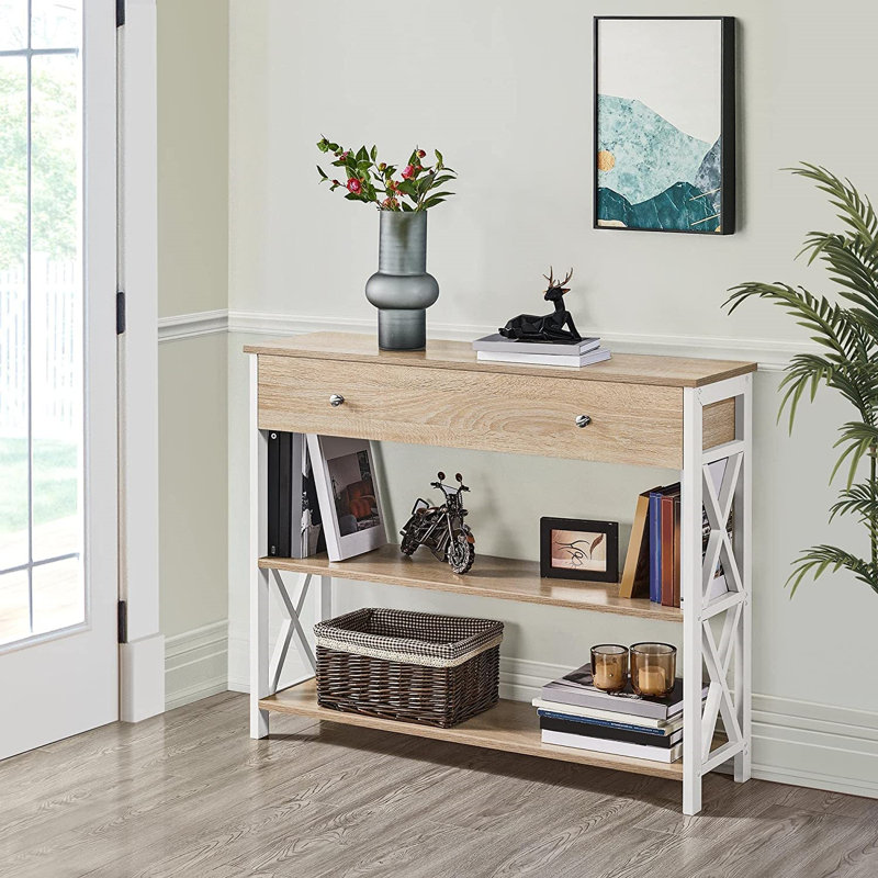 Ebeling 254cm Console Table, Light Brown, White