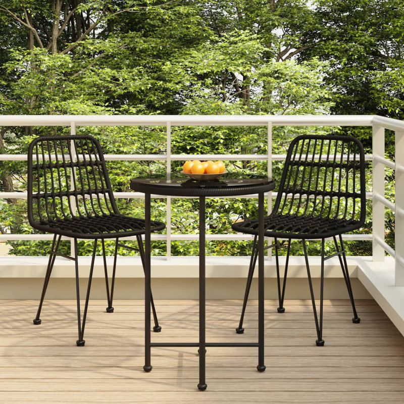Bardugo 2 - Person Patio Dining Set with Round Table, Black, Black