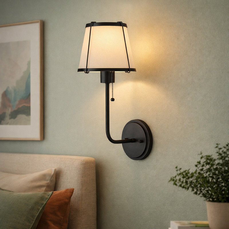Hinkley Clarke Single Light Wall Sconce w/ On/Off Pull Chain, Black