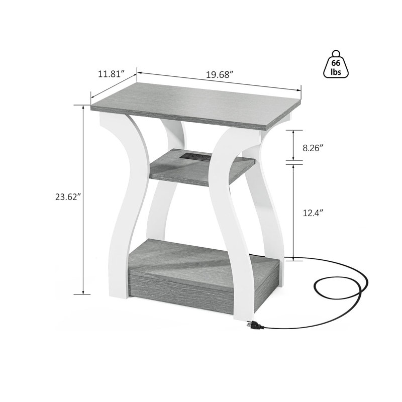 Gray and White Wood 3-Tier End Table Set with USB Charging Station