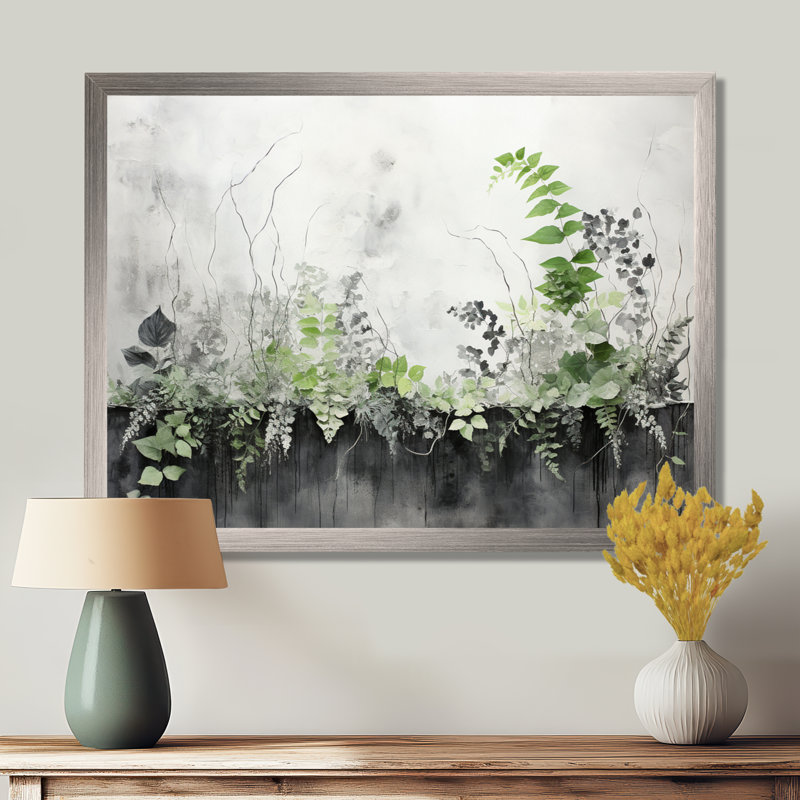 «Green Minimalisme Botanical Serenity - Plants», art mural, H 34 po x l 44 po x P 1,5 po, Brown Floater Framed