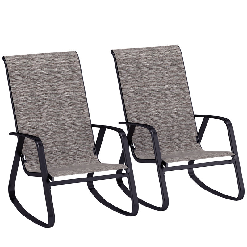 Solace Modern Rocking Garden Chairs With Quick-Drying Seats And Steel Frames, Light Brown Cushion/Black Frame