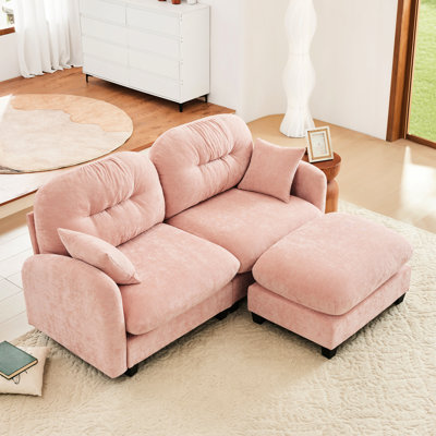 Rose avec canapé modulaire en chenille d'aspect fonctionnel plissé et élégant, combinaison flexible, mousse haute