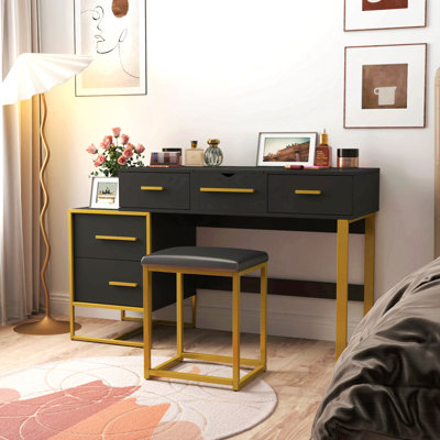 Makeup Vanity Set With Mirror , Dresser Table With Nightstand , With 4 Drawers