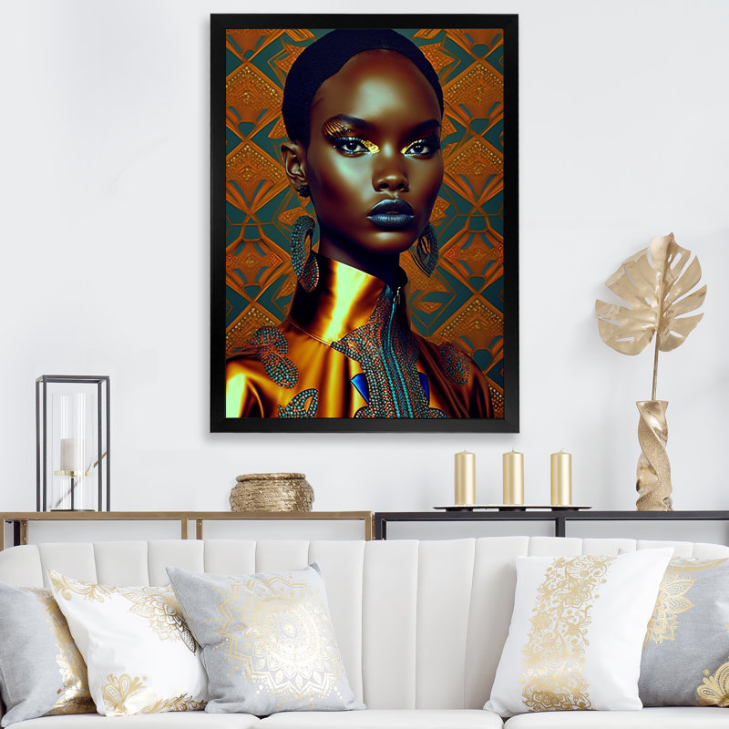 «Exquiste African Woman Design II», reproduction sur toile, Cadre photo noir, H 44 po x l 34 po x P 1,5 po