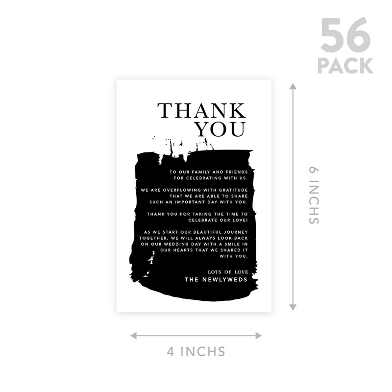 Ensemble de 56 cartes de remerciement noires pour la réception de table, famille, amis, paquet de 56