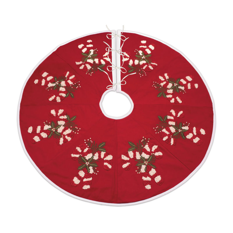 Embroidered Candy Cane Tree Skirt 48"D