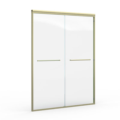 Porte de douche coulissante double de 56 à 60 po x H 72 po, porte de salle de bain coulissante semi-sans cadre avec verre trempé de 1/4 po (6 mm) pour douche à l'italienne, or brossé GF-24D03-60BGX