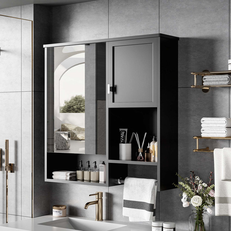 29" x 28" Wall Mounted Bathroom Medicine Cabinet, Black