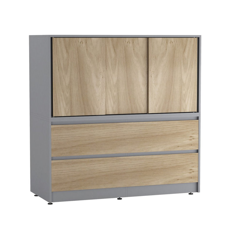 Solid Wood Rectangle Accent Cabinet, Grey with Oak