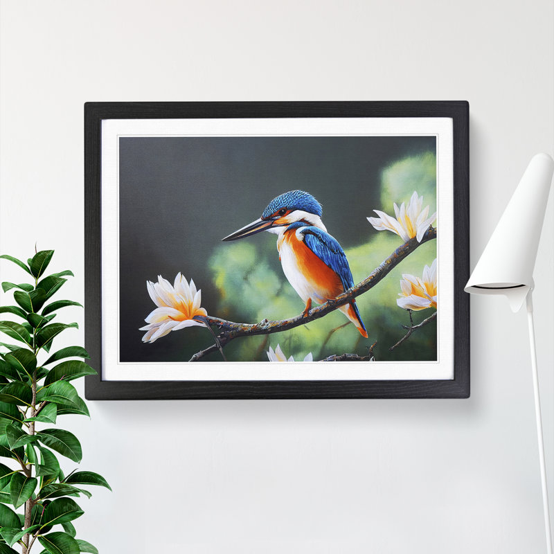 Electrifying Kingfisher Bird - Single Picture Frame Print, 34cm H x 46cm W x 2cm D, Black 