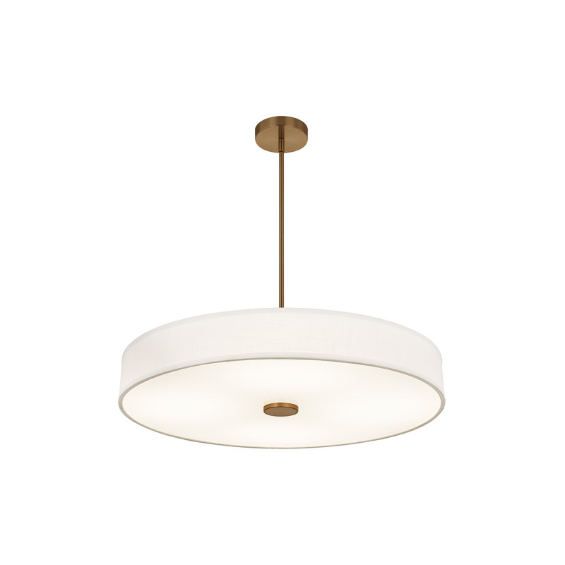 Textile - Luminaire suspendu cylindrique à profil bas DEL Genova - l 36 po x H 9,5 po - Lin blanc, L 36 po x H 9,5 po