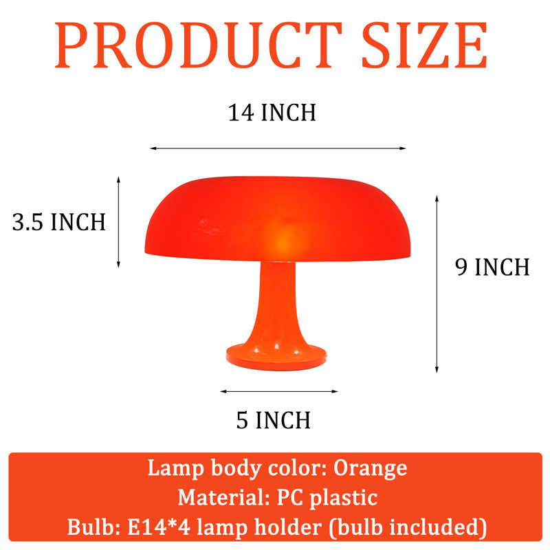 Orange Mushroom Lamp, Retro Mid-century Modern Table Lamp Decor  With Bulbs