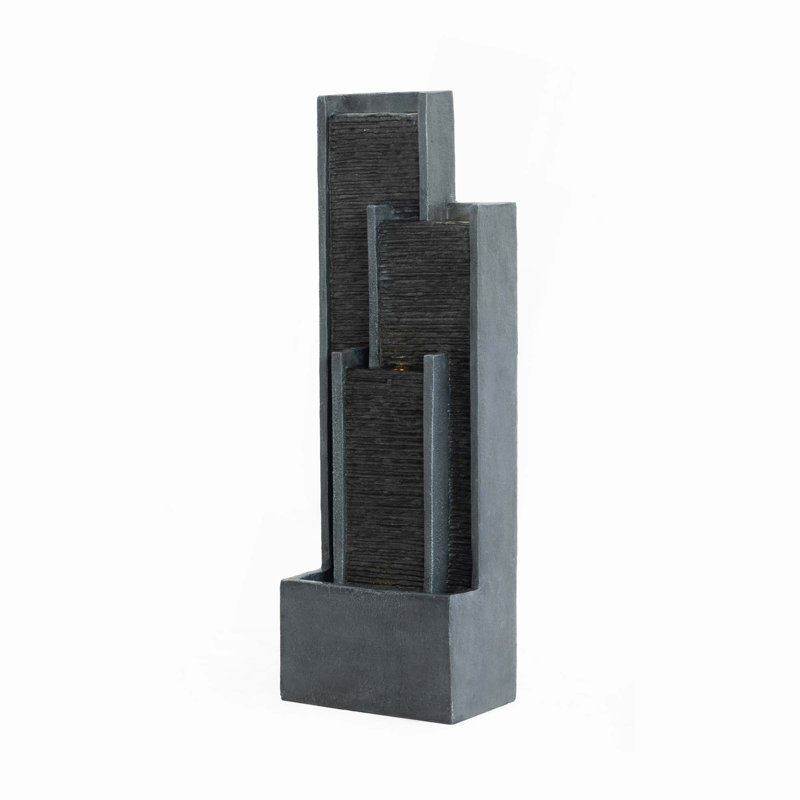 40 Inch Modern Outdoor Water Fountain,Floor Standing Cascading Waterfall With Contemporary Curves,Suitable For Porch,Office,Home Garden,Patio