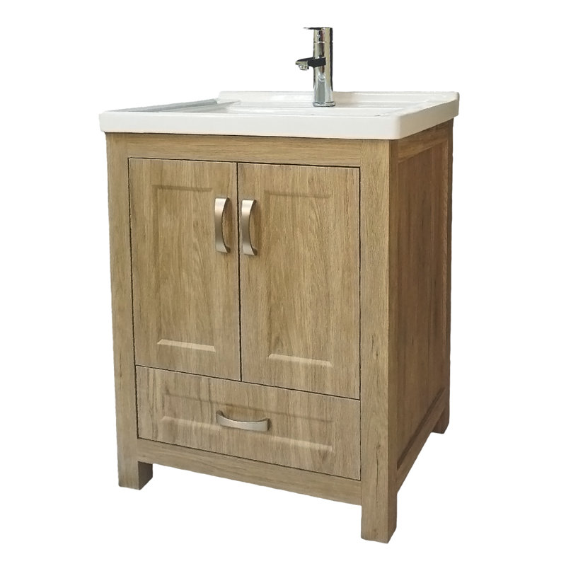 24'' Medium Brown PVC Freestanding Bathroom Vanity with Ceramic Top