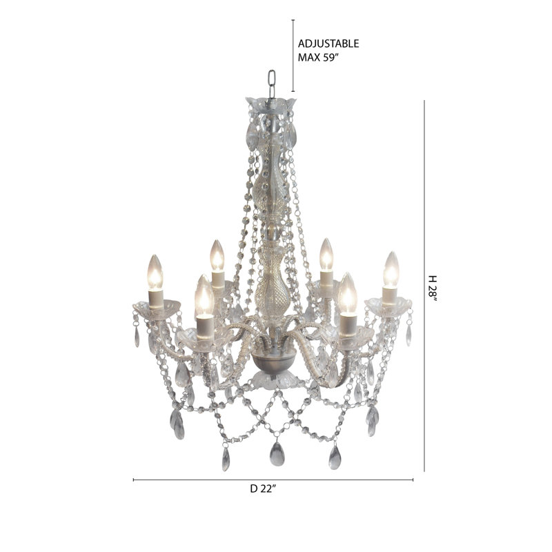 6-Light Chrome Chandelier With Clear Crystals