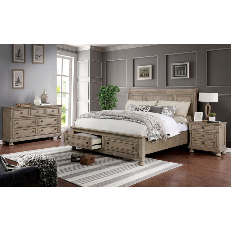 Ensemble de chambre à coucher Ikko, Très grand, 3 pièces: lit, table de chevet, commode