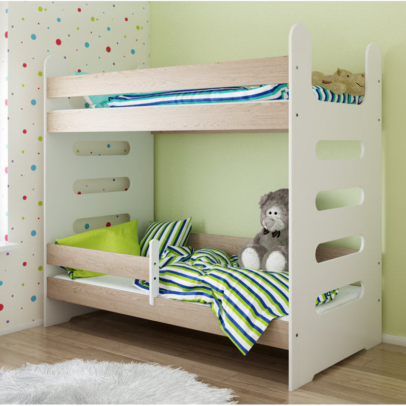Cannady Bunk Bed with Built-in Ladder Included, Oak, European Toddler (80 x 180 cm)