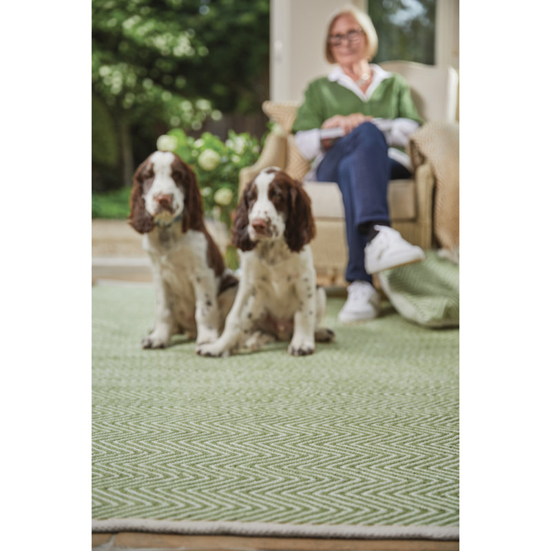 Herringbone Washable Green Rug, Rectangle 120 x 170cm
