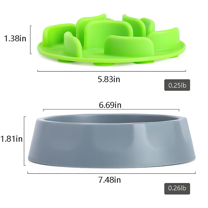 Slow Feeder Dog Bowl With Octopus Suction Cup, Gray/Green