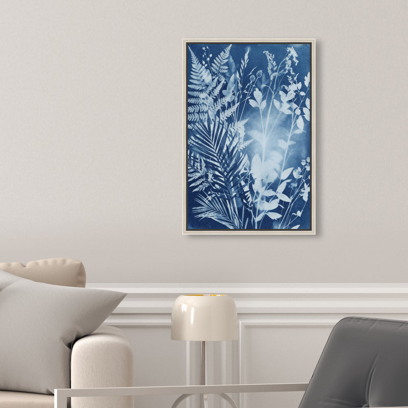 Blue Foliage II Print by Oliver Gal, 11"H x 16"W, Silver Floater Frame