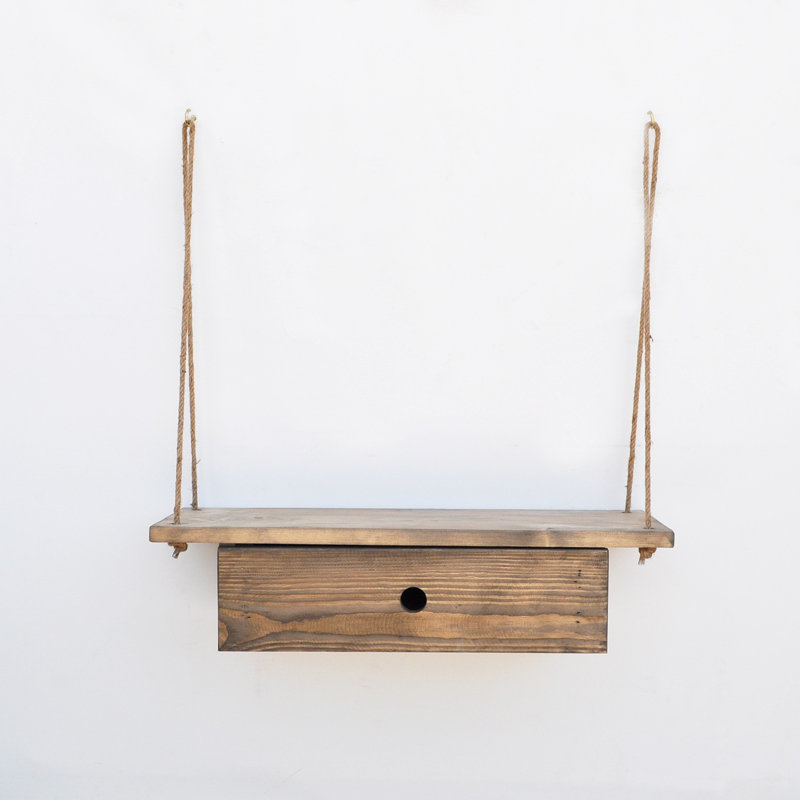 Tablette décorative en bois d'épinette avec tiroir